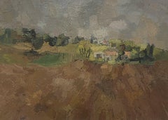 Enorme pittura ad olio firmata, cubista francese degli anni '60, paesaggio atmosferico e lunatico