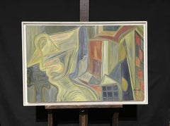 Huge 1980's French Abstract Figurative Colorist Original Oil Painting, Signed