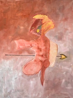 Huge 20th Century French Abstract Figure with Arrow Pink Colors