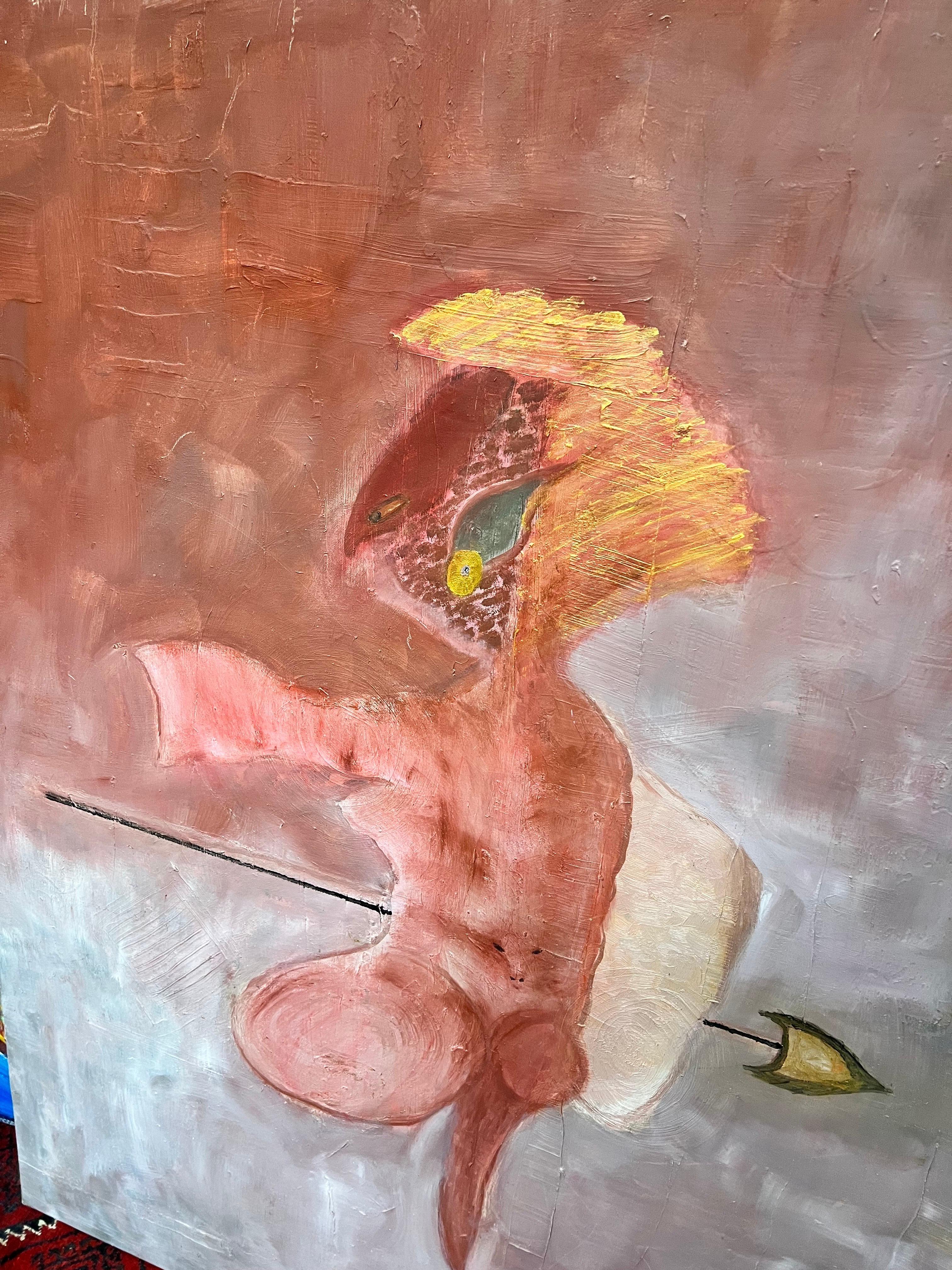 Huge 20th Century French Abstract Figure with Arrow Pink Colors For Sale 1