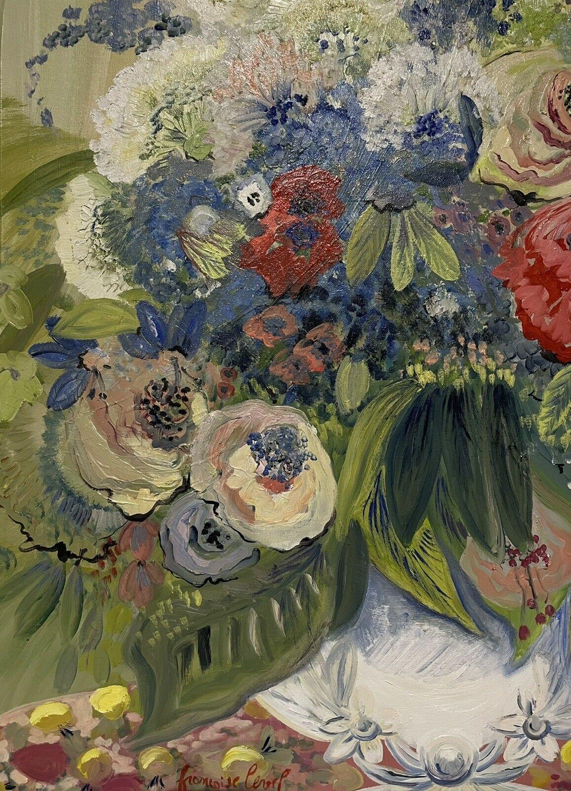 Huge 20th Century French Colorist Still Life Flower Oil Painting, signed 1
