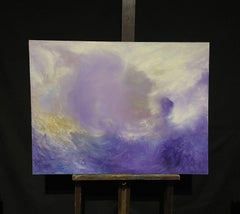 Huge French Abstract Painting Purple Golden Clouds Swirling