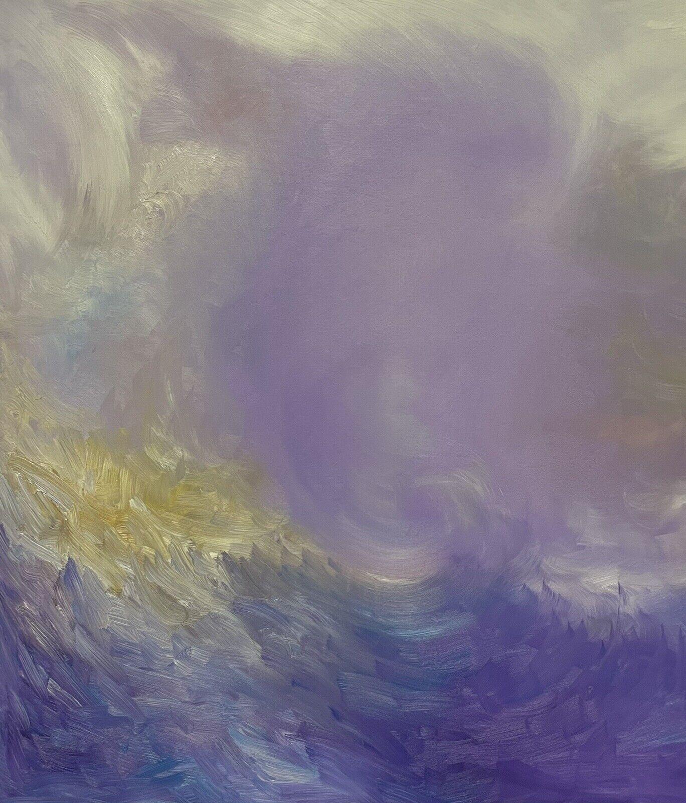 Grande peinture abstraite française - Nuages violets et dorés tourbillonnant - Expressionnisme abstrait Painting par French School