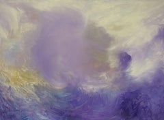 Grande peinture abstraite française - Nuages violets et dorés tourbillonnant