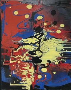 Huge French Modern Abstract Expressionist Painting Splash & Blur of Colors
