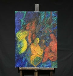 Huge French Modernist Oil Painting Figurative Group Amazing Bold Colors