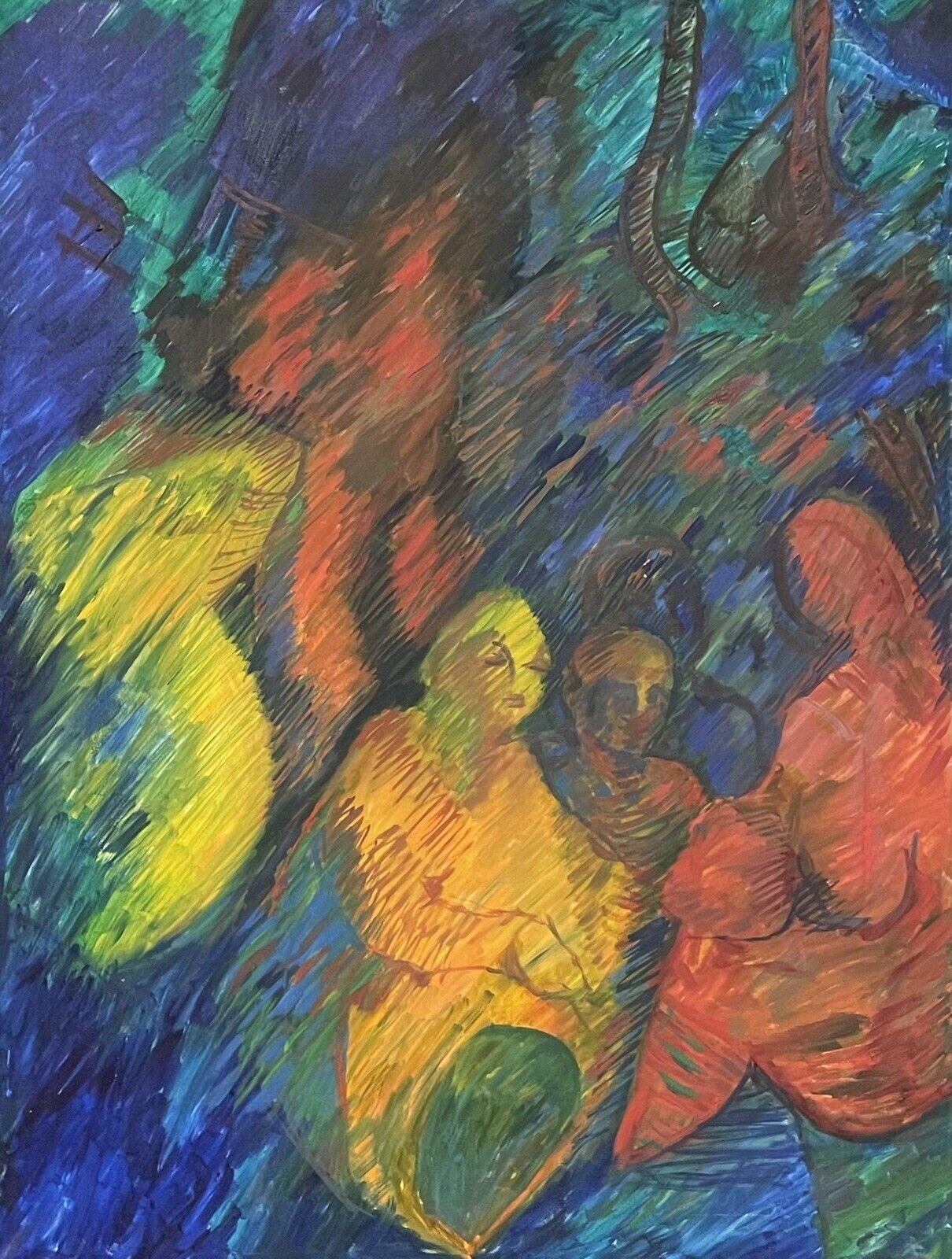 Huge French Modernist Oil Painting Figurative Group Amazing Bold Colors