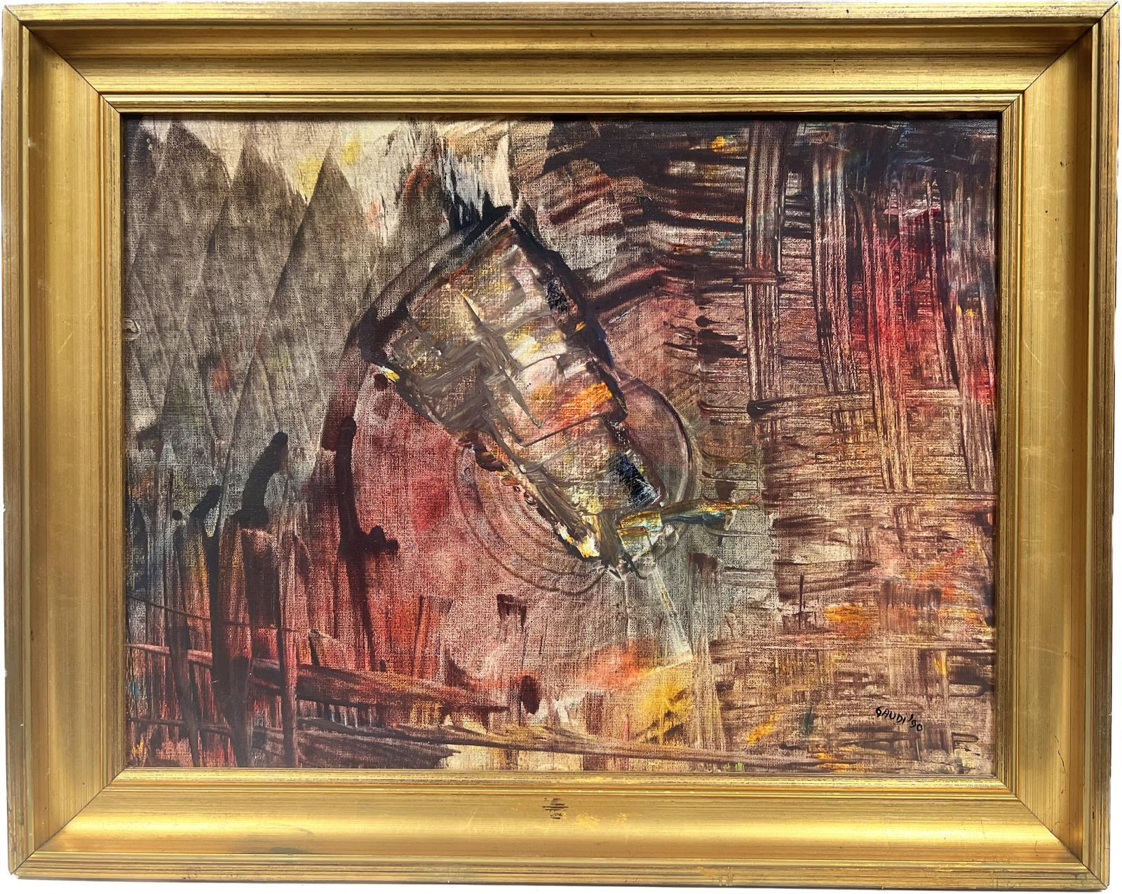 Large 1990's French Expressionist Abstract Painting Blurs of Colors & Line Forms For Sale 1