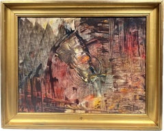 Large 1990's French Expressionist Abstract Painting Blurs of Colors & Line Forms