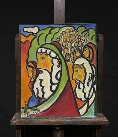 Large Figurative French Expressionist Signed Oil, group of figures, Moses?