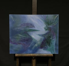 Large French Abstract Composition Painting Blue & Green Colors