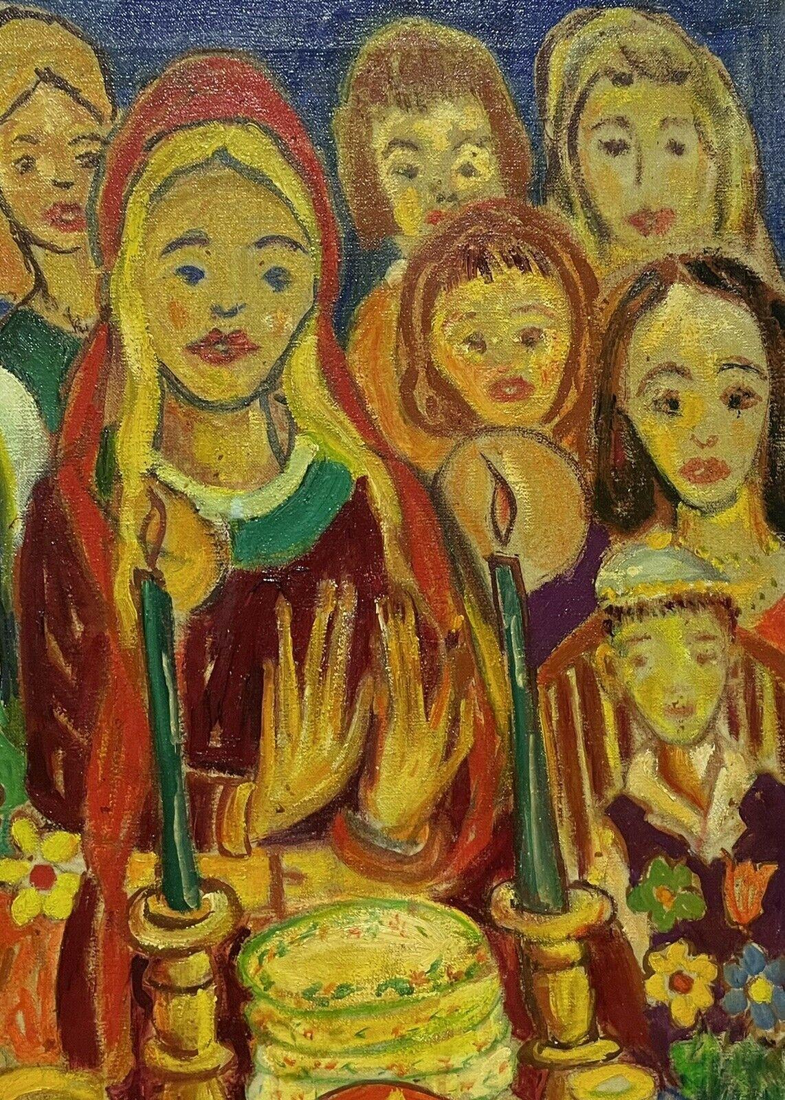 Grande dipinto a olio figurativo modernista francese firmato, molte figure - Painting Moderno di French School