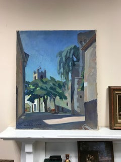 Large Mid 20th Century French Signed Oil - Provencal Village Street Scene Cagnes