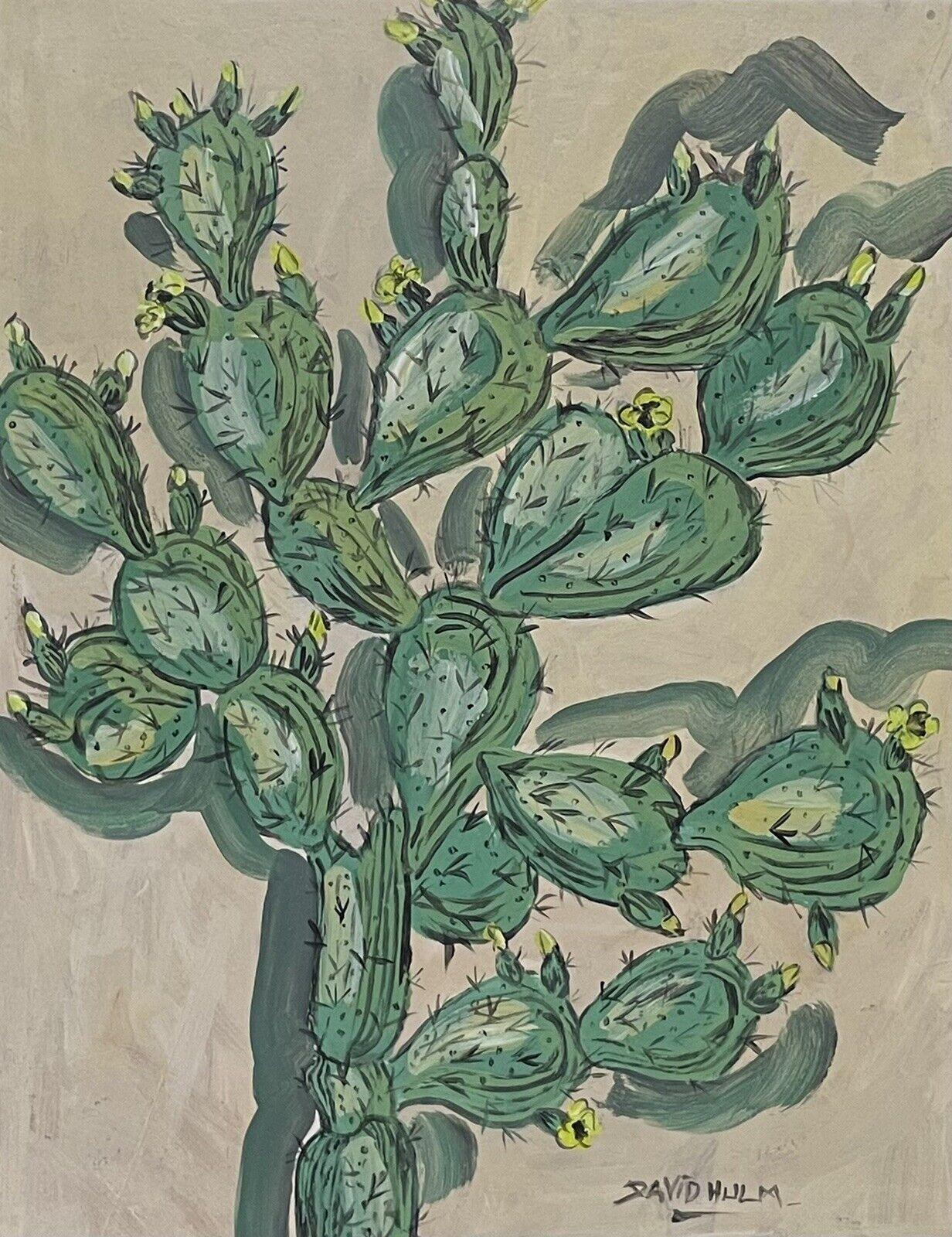 Mid 20th Century French Modernist Signed Painting - Green Cactus Plant - Black Still-Life Painting by French School