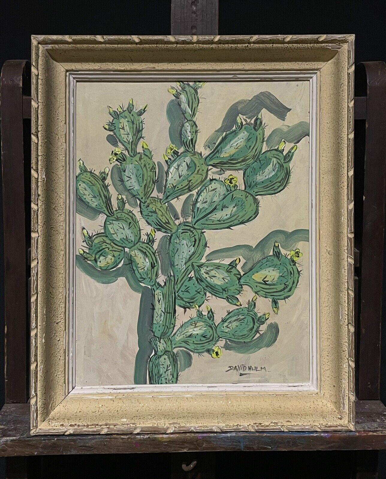 French School Still-Life Painting - Mid 20th Century French Modernist Signed Painting - Green Cactus Plant