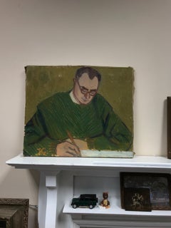 Mid 20th Century French Post-Impressionist Oil - Portrait of Man Writing at Desk