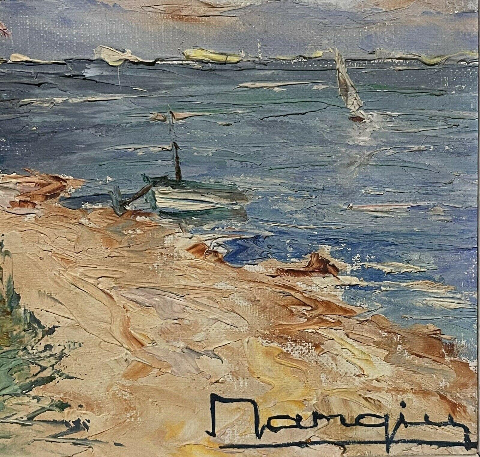 Huile post-impressionniste française du milieu du 20e siècle, signée, sud de la mer de France - Noir Landscape Painting par French School
