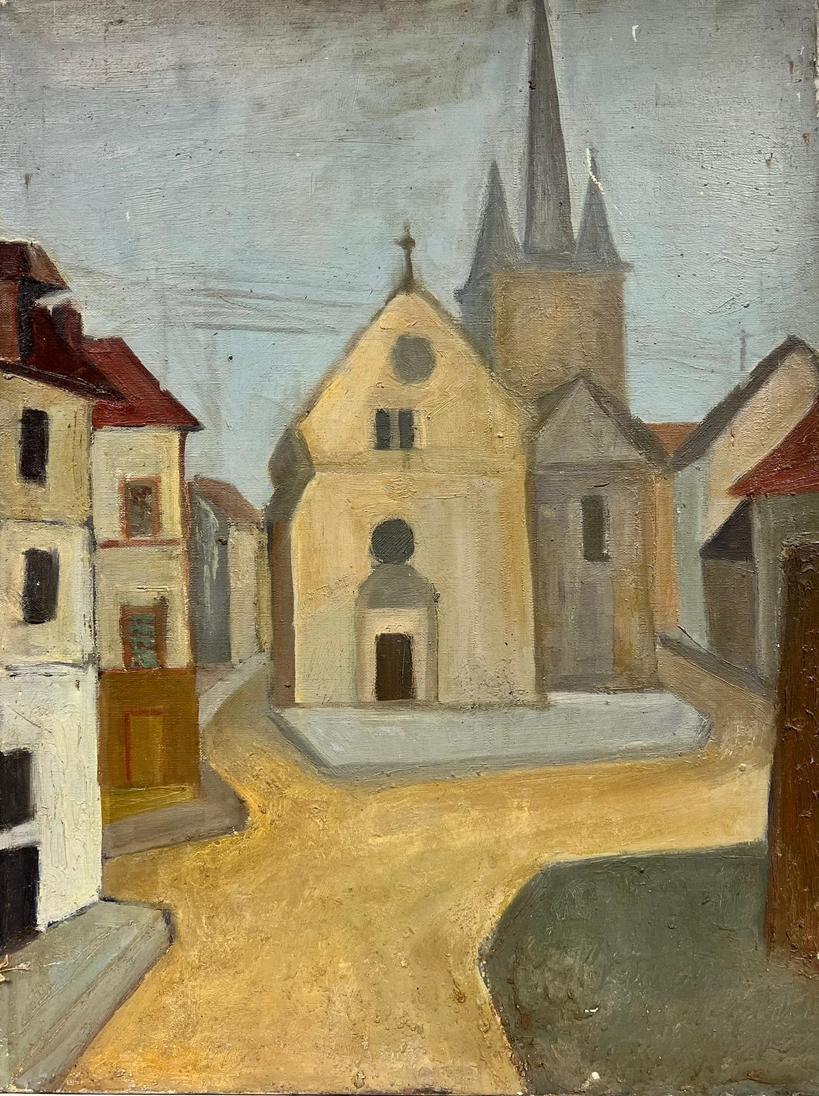 French School - Mid Century French Modernist Oil Empty Street Scene ...
