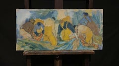 Mid Century French Post-Impressionist Oil, Fishermen tending their nets
