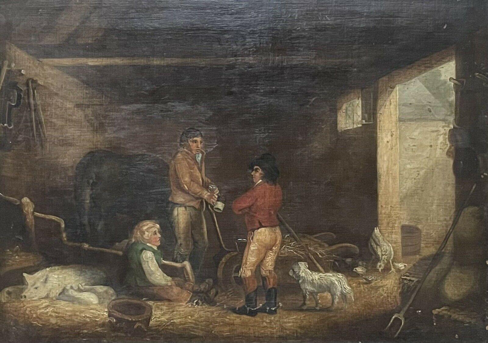 French School Figurative Painting - The Farmers Stable, Victorian Oil Painting 
