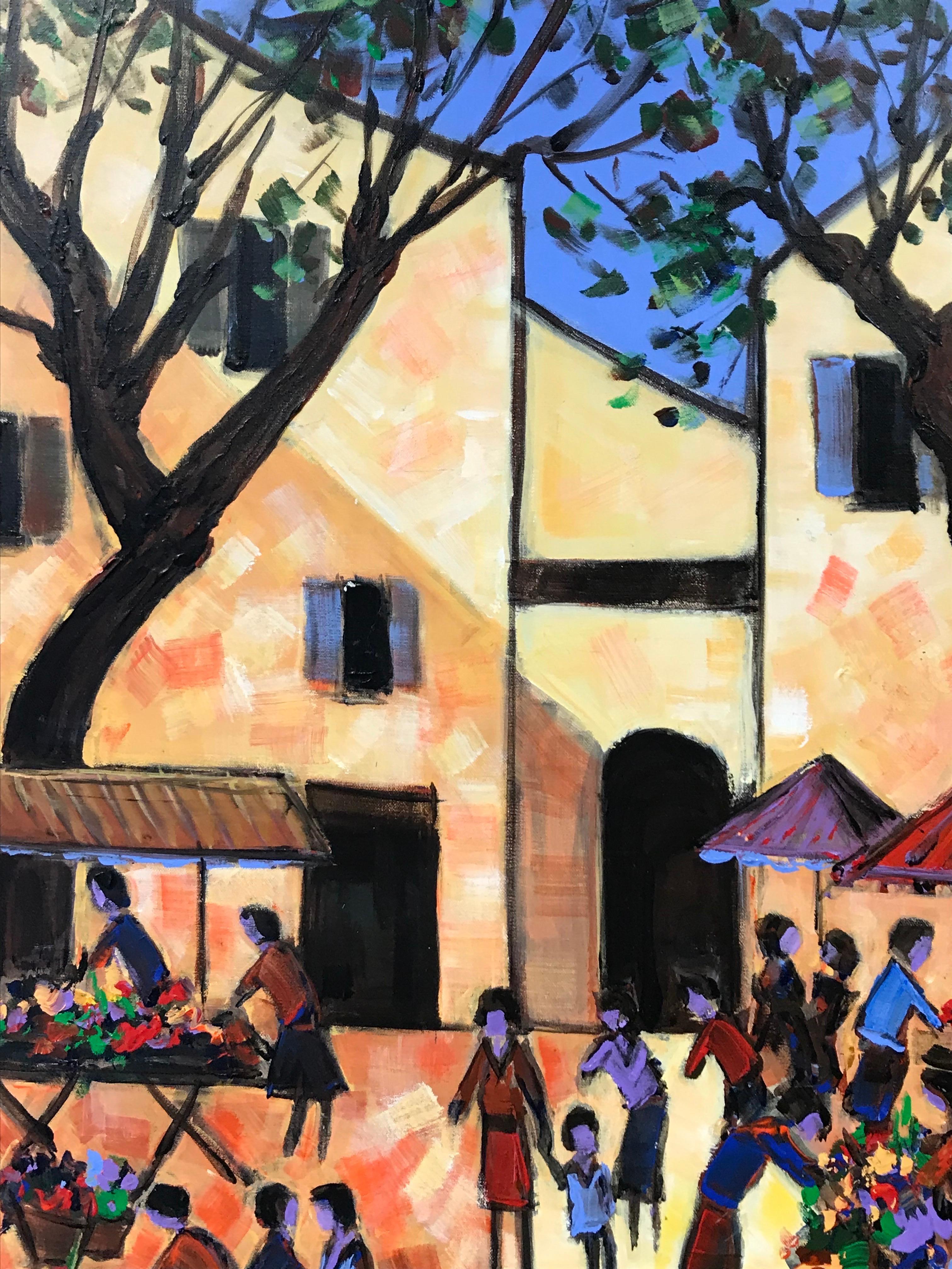 Piazza del mercato di una città provenzale Scena movimentata con molte figure e fiori in vendita 1