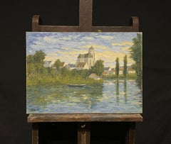 Signed French Impressionist Oil River Landscape & Buildings Beautifully Tranquil