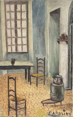 Signed Vintage Oil - Interior Scene Oil Painting