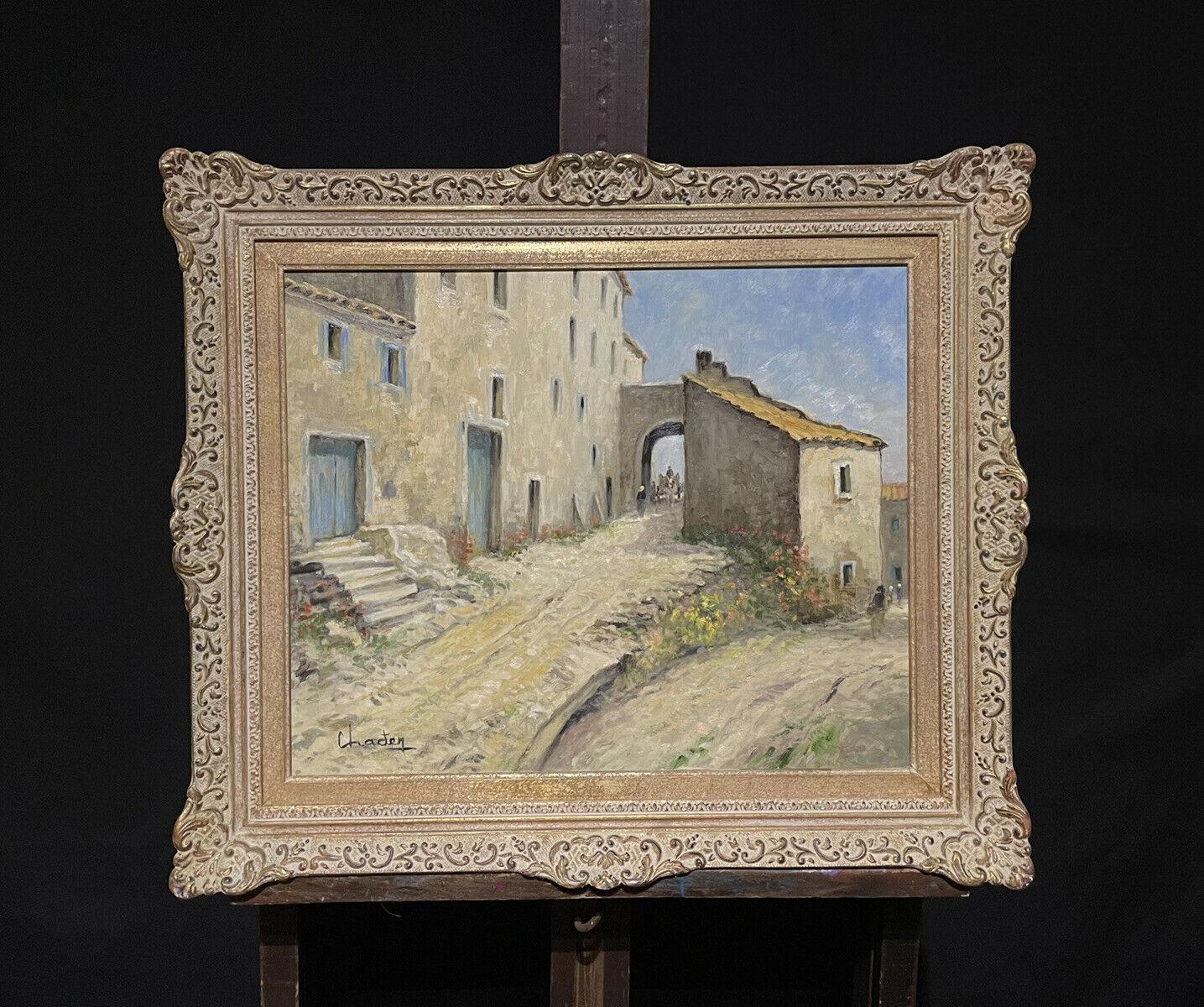 Superbe huile impressionniste française signée de style Vieux village provençal, cadre étonnant - Impressionnisme Painting par French School
