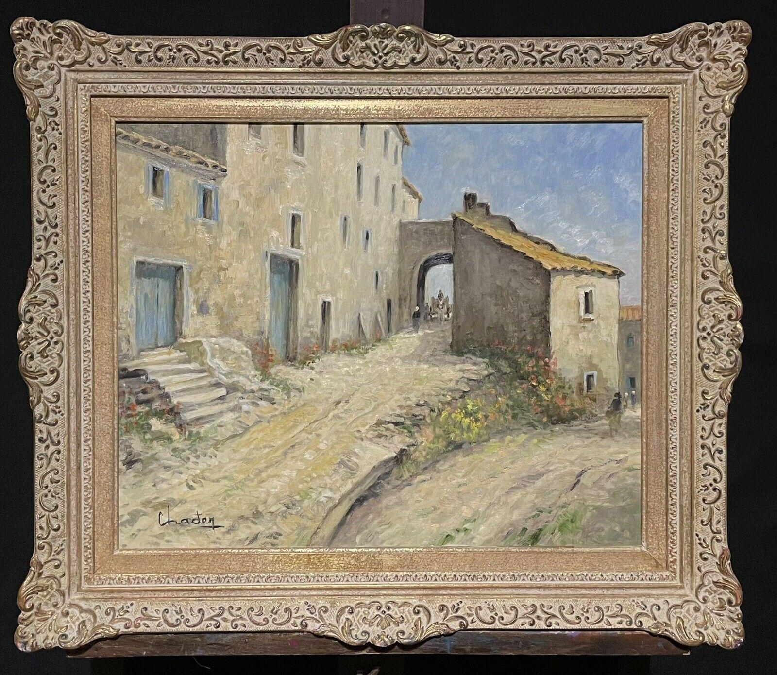Landscape Painting French School - Superbe huile impressionniste française signée de style Vieux village provençal, cadre étonnant