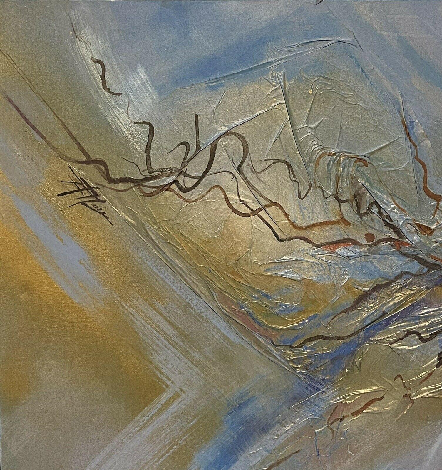 Pittura astratta francese molto grande - miscela e fusione di colori, oro e blu - Painting Astratto di French School