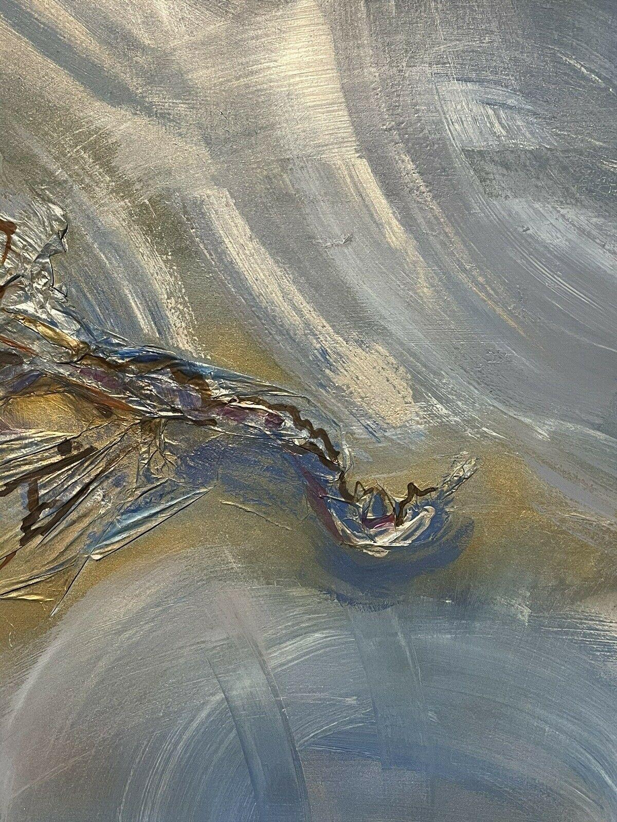 Pittura astratta francese molto grande - miscela e fusione di colori, oro e blu - Abstract Painting Grigio di French School