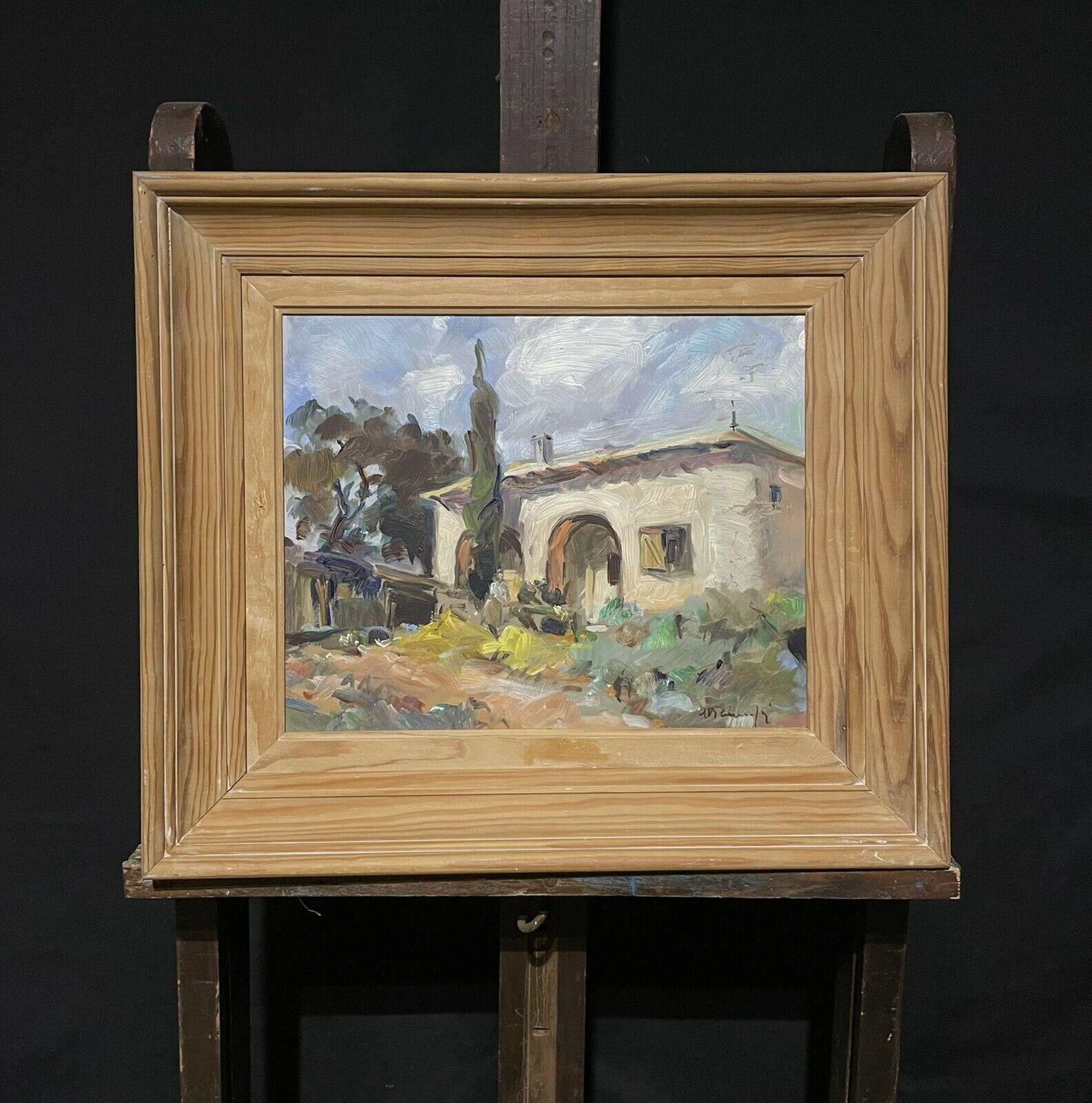Vintage French Impressionist Signed Oil Old Provencal Stone House in Landscape - Painting by French School