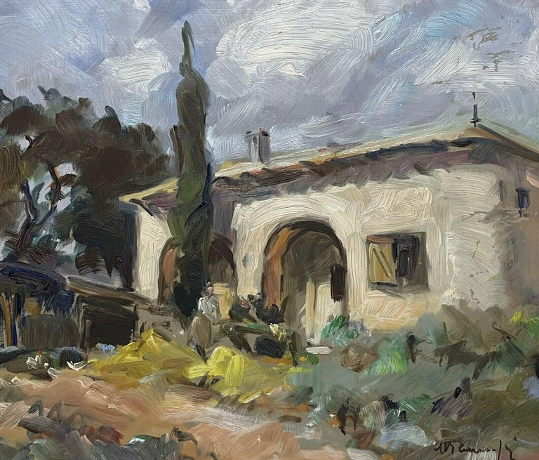 French School - Impressionista francese d'epoca firmato Olio Antica casa  provenzale in pietra in un paesaggio in vendita su 1stDibs