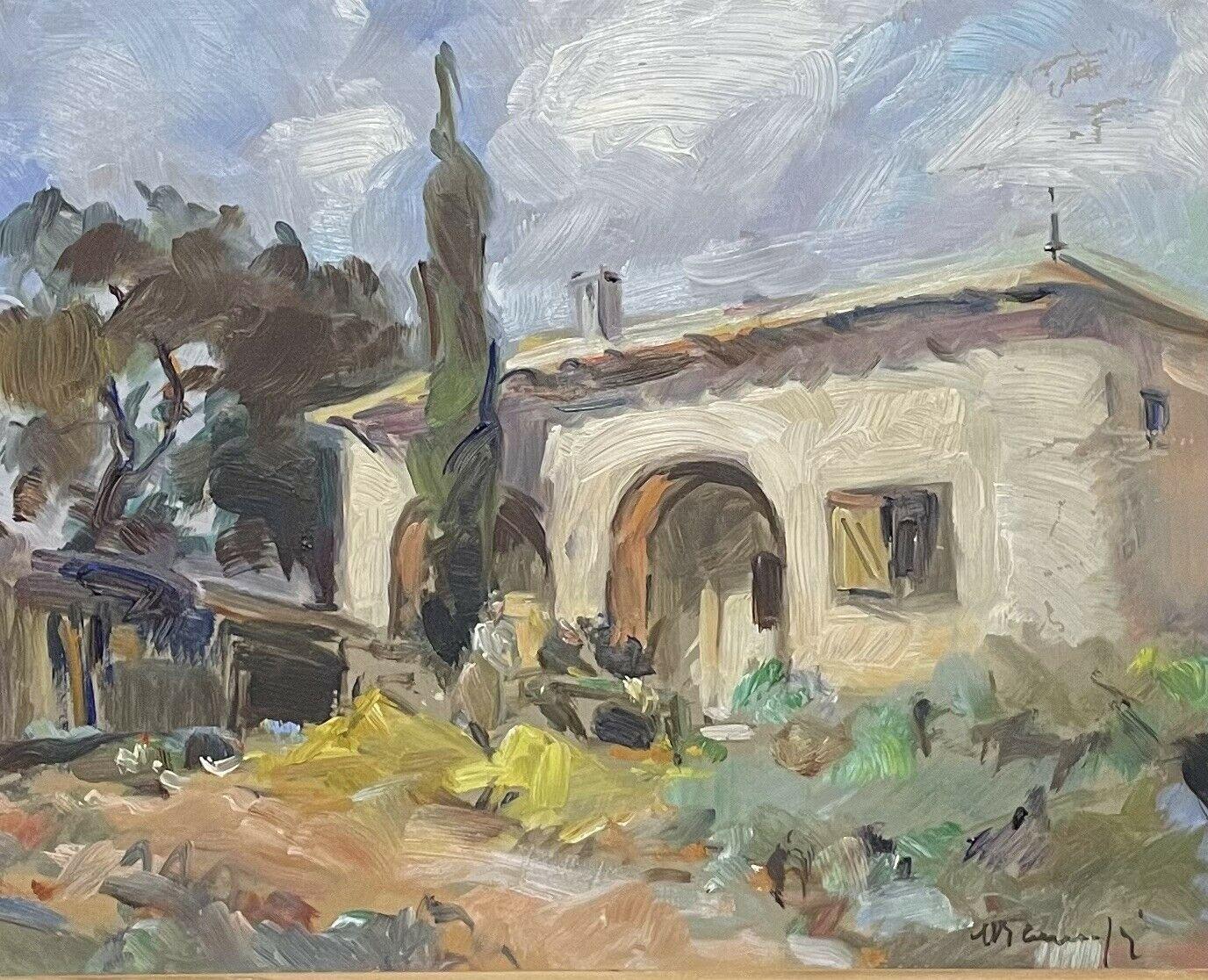 French School Landscape Painting - Vintage French Impressionist Signed Oil Old Provencal Stone House in Landscape