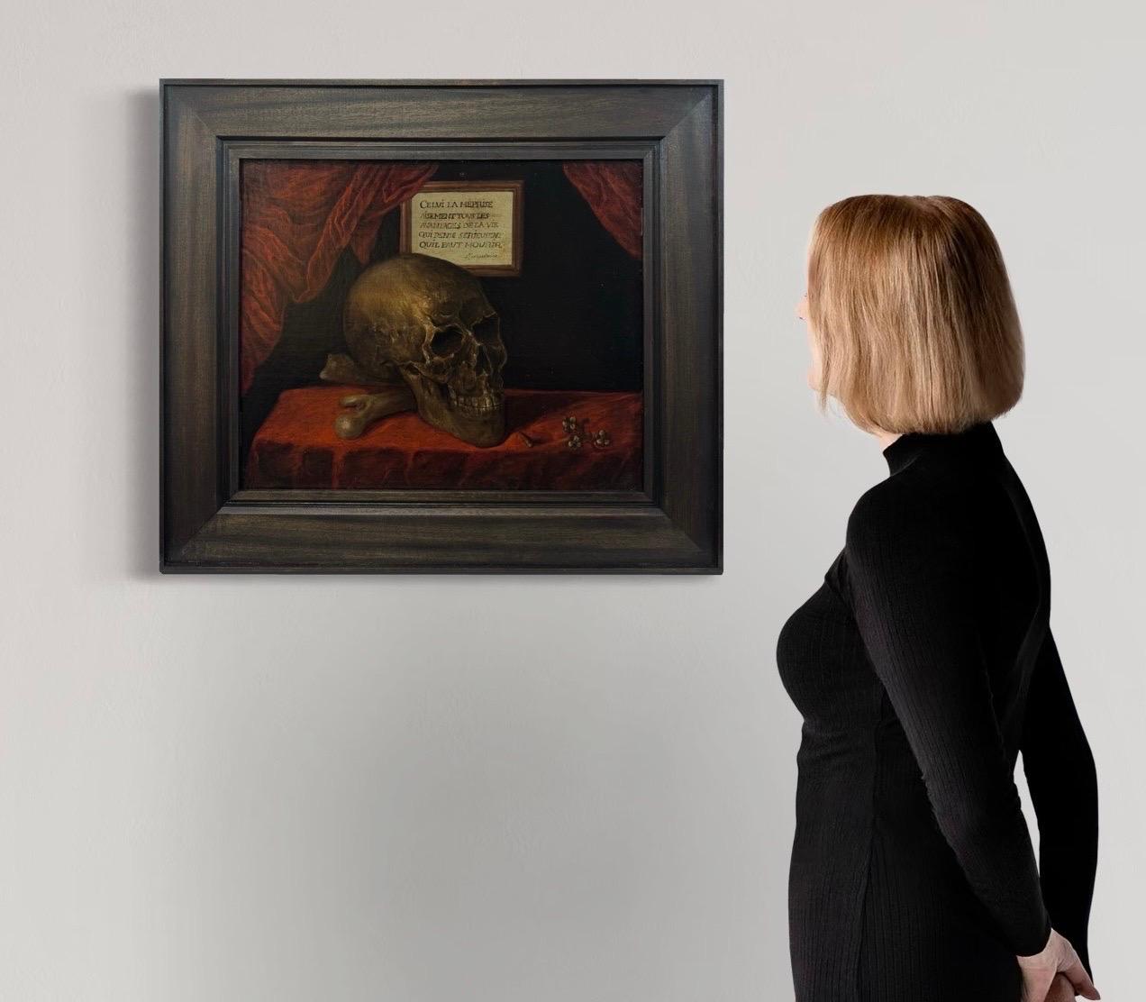 Memento Mori Vanitas Crâne du 17ème siècle Huile de Maître Ancienne Ex-Christie's en vente 5