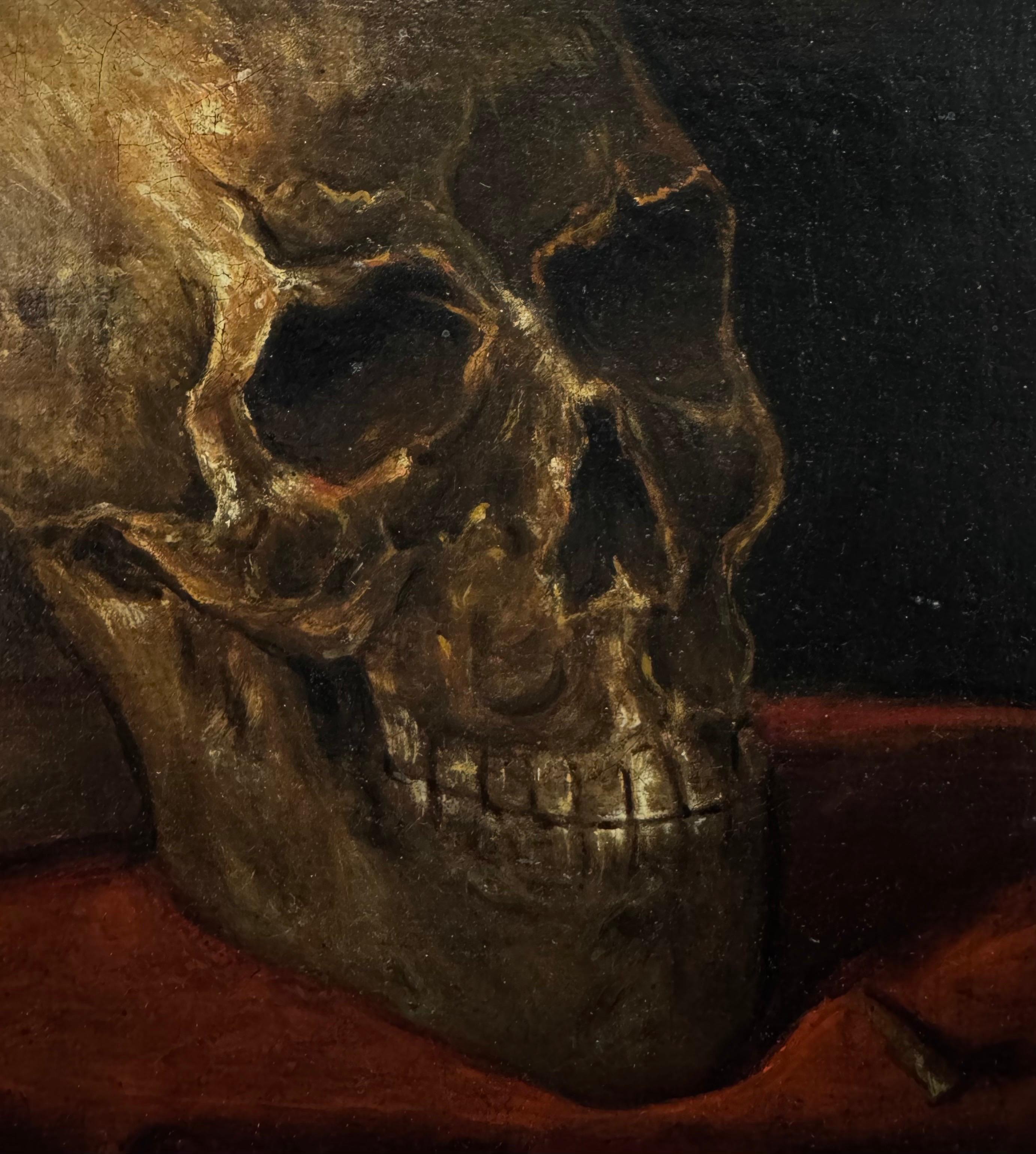 Memento Mori Vanitas Crâne du 17ème siècle Huile de Maître Ancienne Ex-Christie's - Maîtres anciens Painting par French School