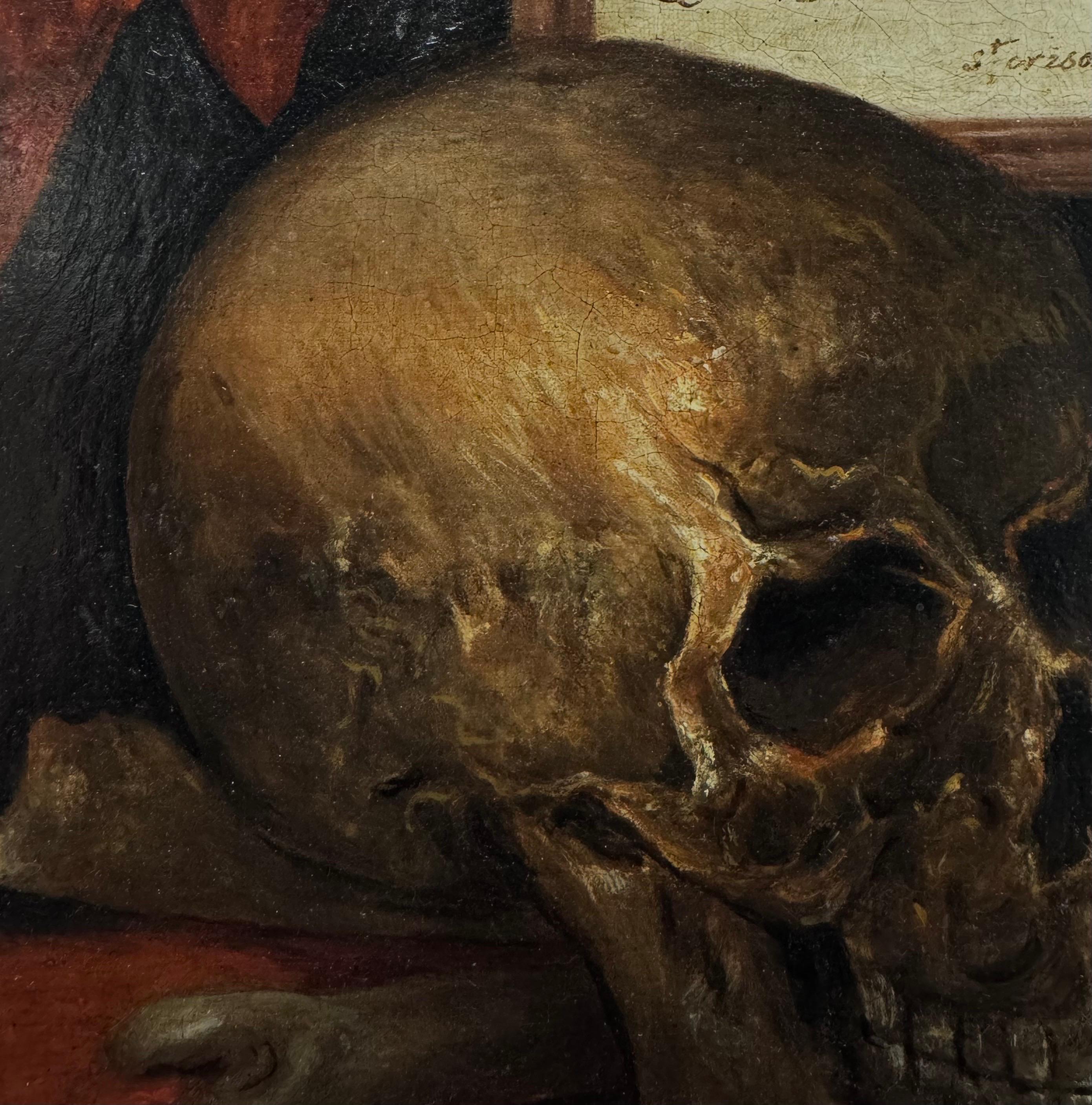Memento Mori Vanitas Crâne du 17ème siècle Huile de Maître Ancienne Ex-Christie's - Noir Still-Life Painting par French School