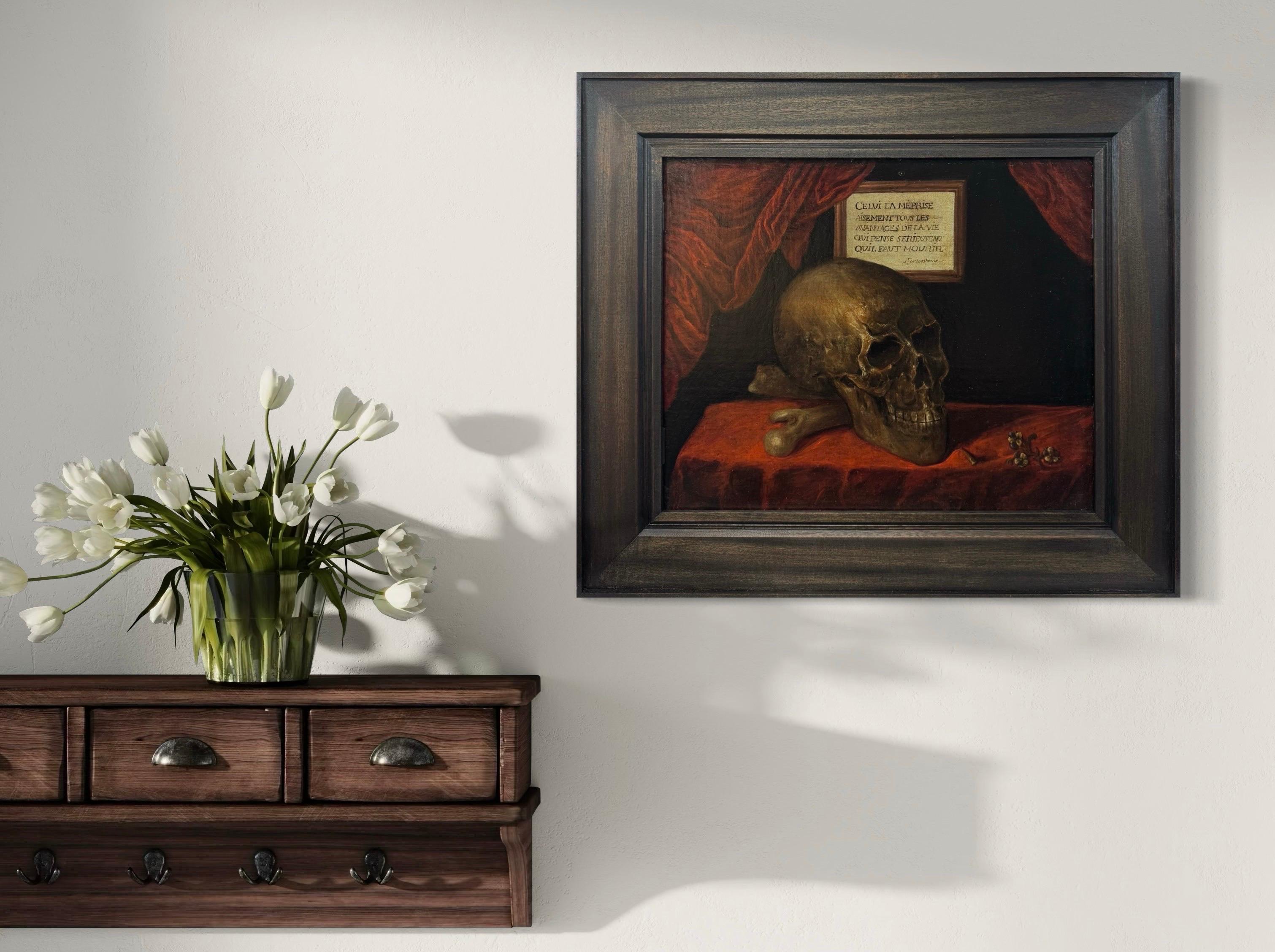 Memento Mori Vanitas Crâne du 17ème siècle Huile de Maître Ancienne Ex-Christie's en vente 4