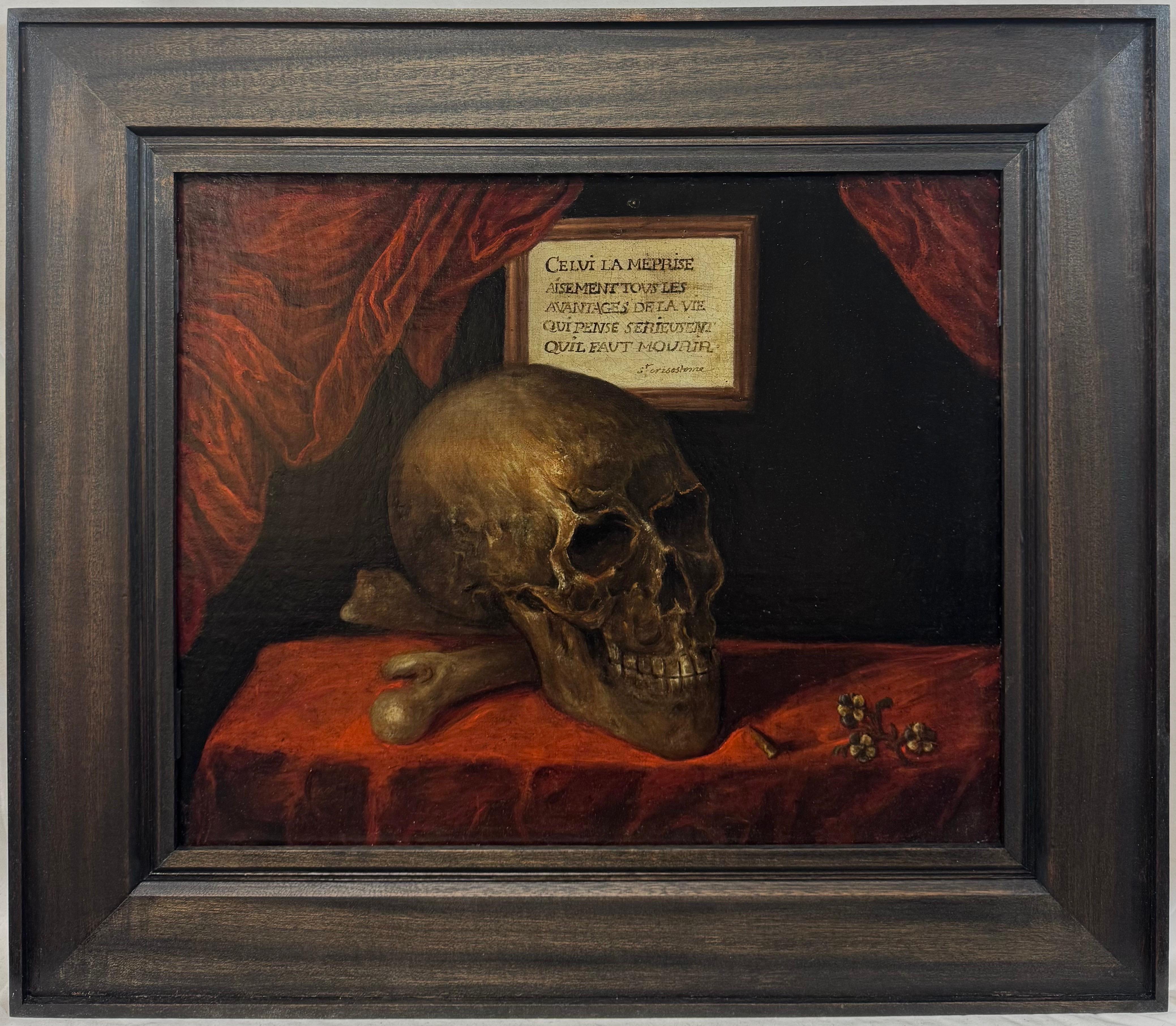 Memento Mori Vanitas Crâne du 17ème siècle Huile de Maître Ancienne Ex-Christie
s