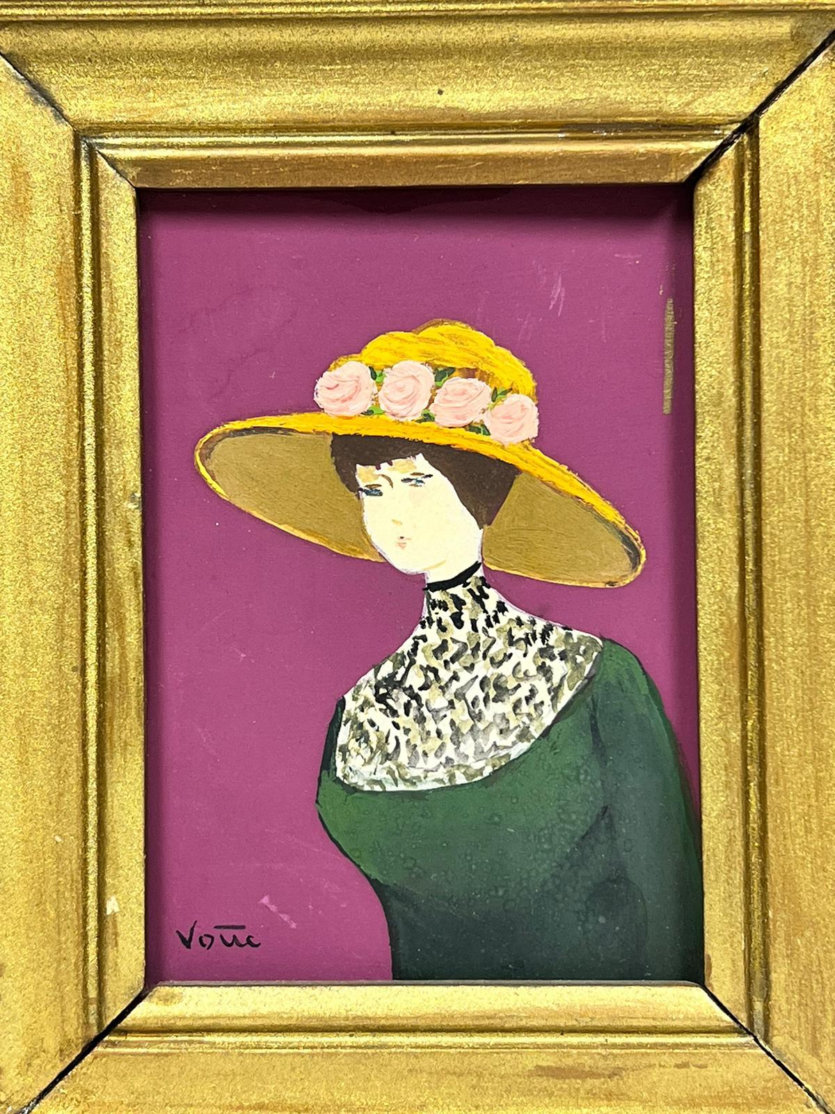 1960’s French Pair Portraits Fashion Ladies Original Paintings - Brown Figurative Painting by French School