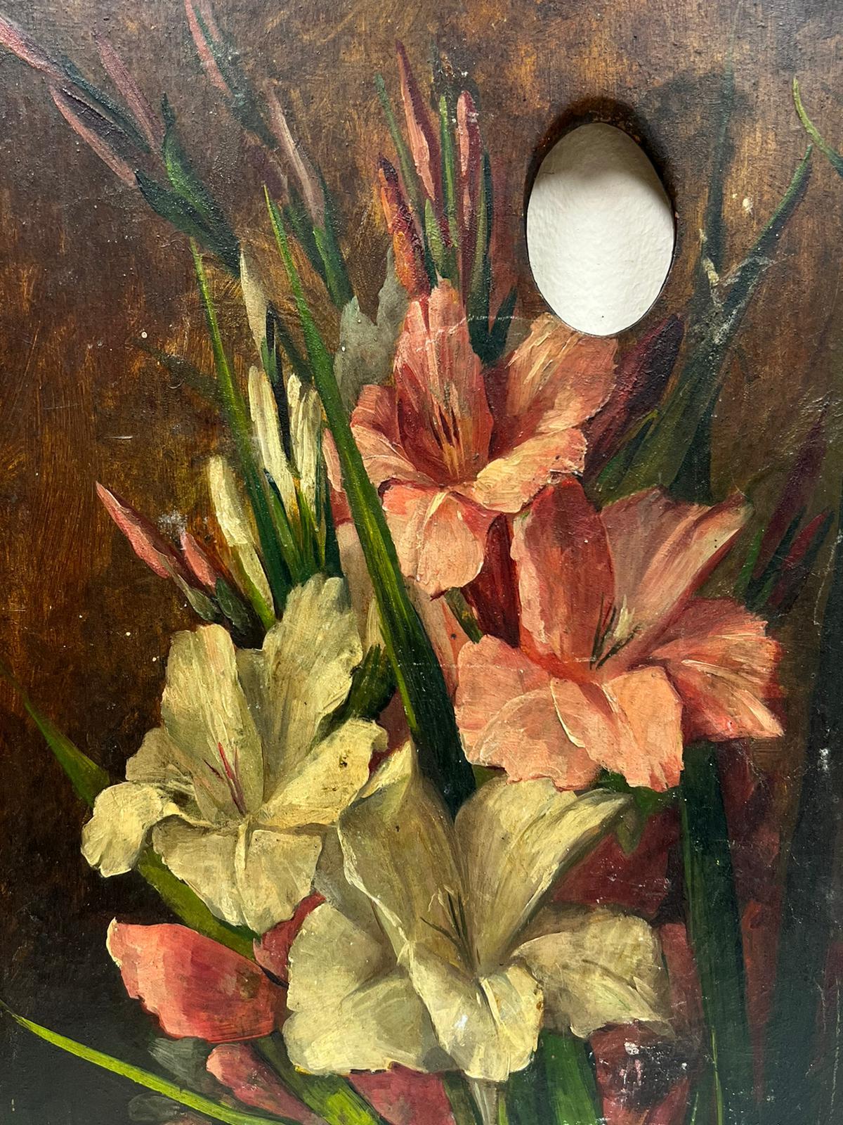 Antique French Artists Wooden Palette painted with Flowers Still Life - Painting by French School