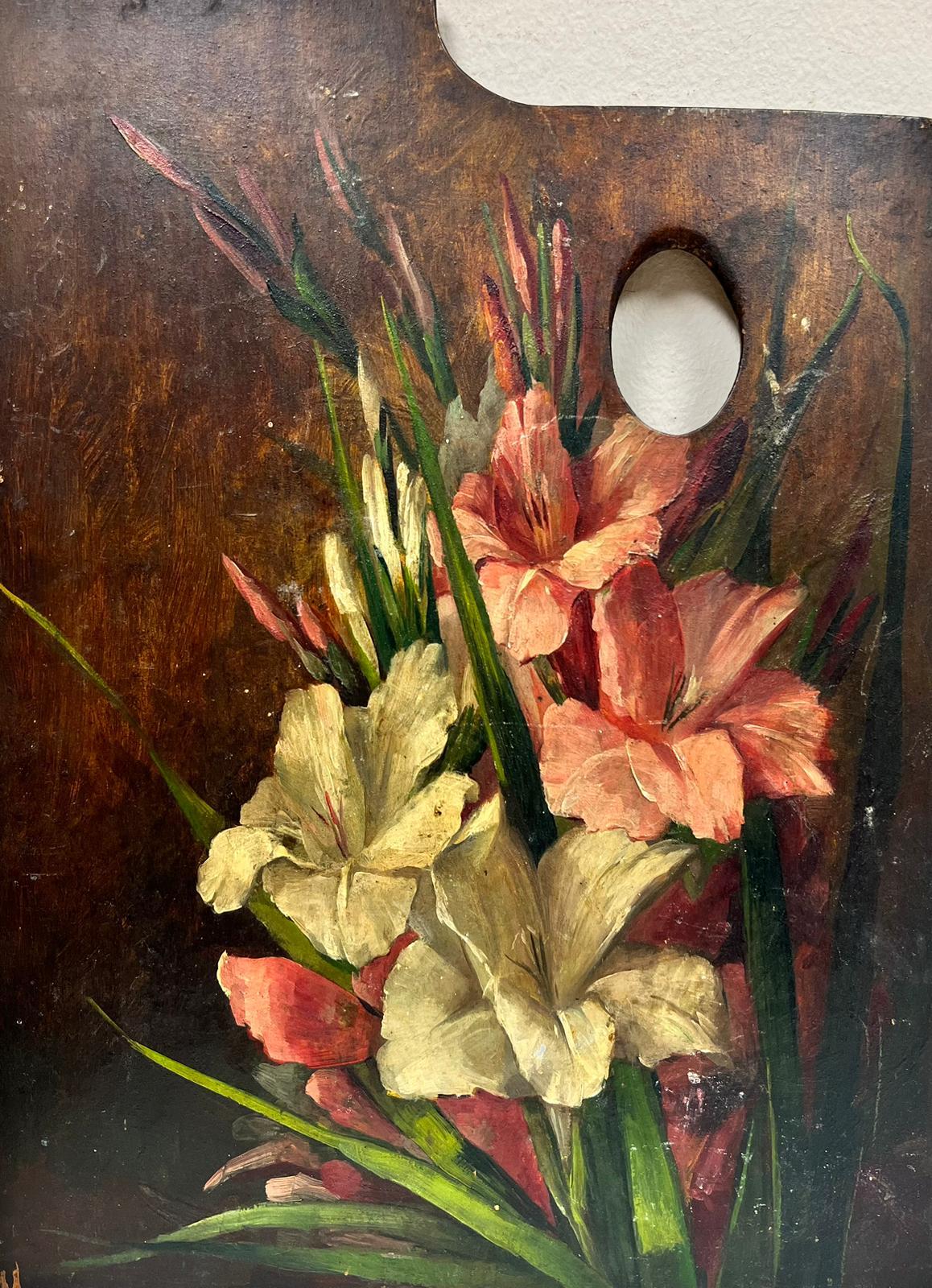 Antique French Artists Wooden Palette painted with Flowers Still Life - Impressionist Painting by French School
