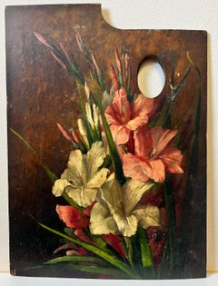 Vintage French Artists Wooden Palette painted with Flowers Still Life