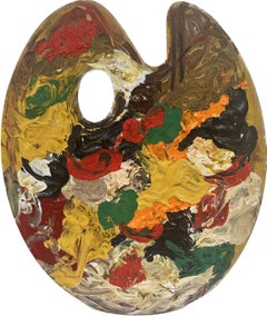Palette d'artistes - Vintage - Peinture à l'huile française - palette de bois recouverte