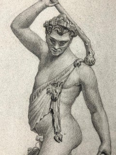 Bacchus Classical Mythology Old Master Drawing Semi Nude Man, Dog & Grapes