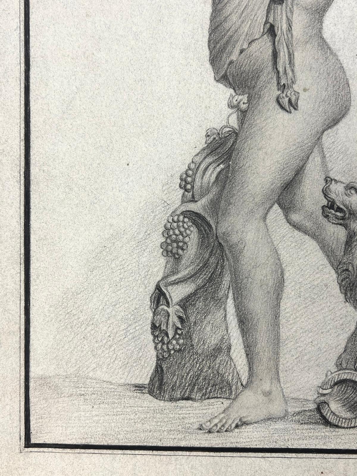 Bacco Mitologia Classica Disegno di un vecchio maestro Uomo semi-nudo, cane e uva - Painting Antichi maestri di French School