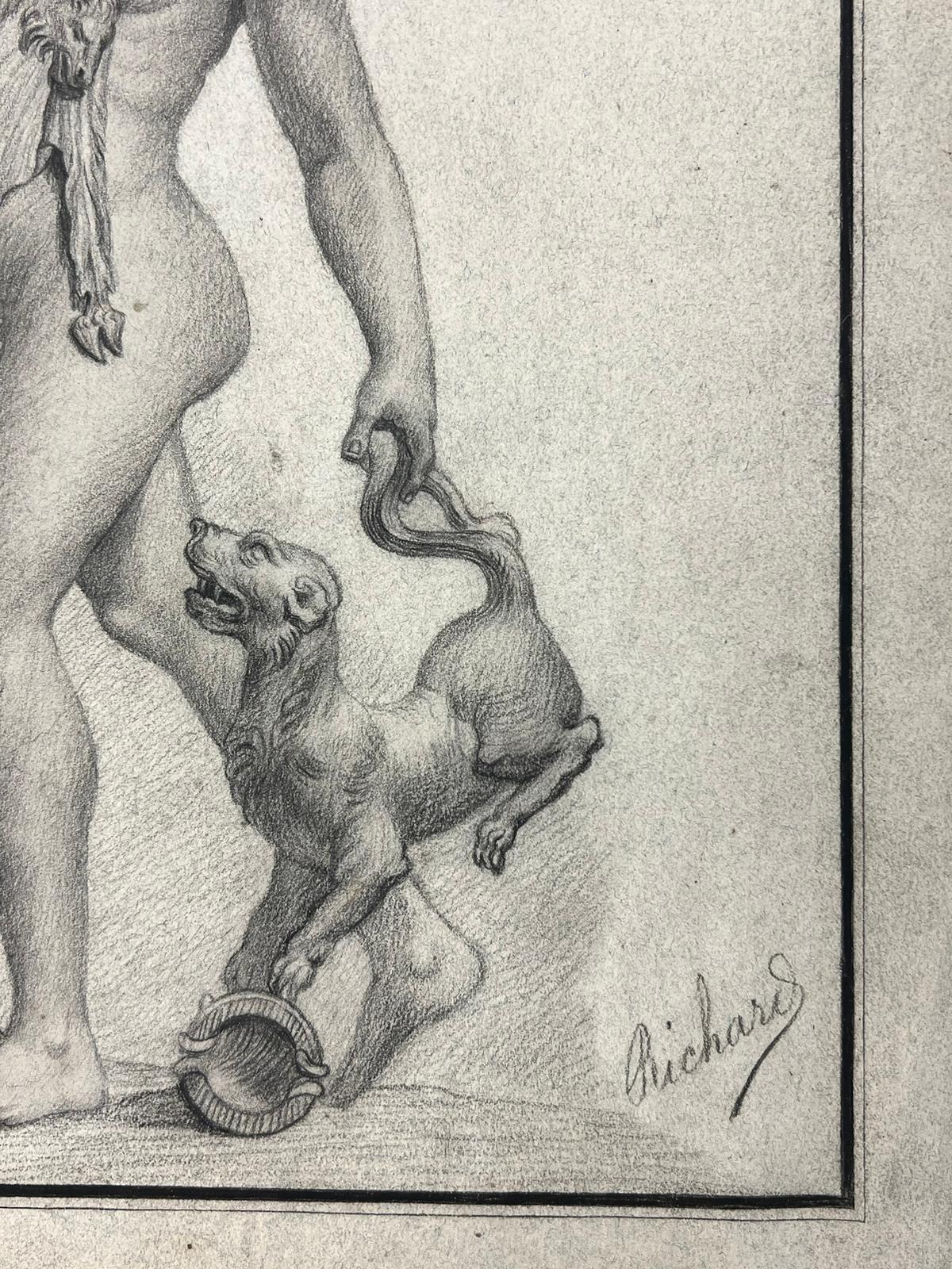 Bacchus Classical Mythology Old Master Drawing Semi Nude Man, Dog & Grapes 1