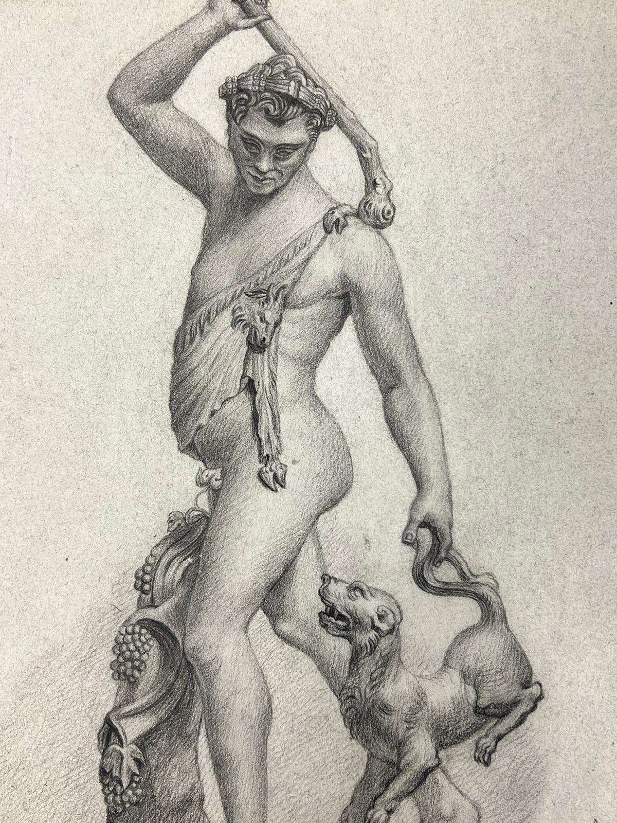 French School Nude Painting - Bacchus Classical Mythology Old Master Drawing Semi Nude Man, Dog & Grapes