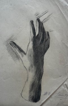 Charcoal Hand Study Drawing Chiaroscuro Figure Study French School