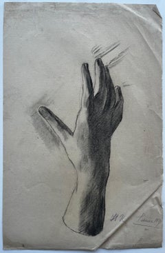 Charcoal Hand Study Drawing Chiaroscuro Figure Study French School